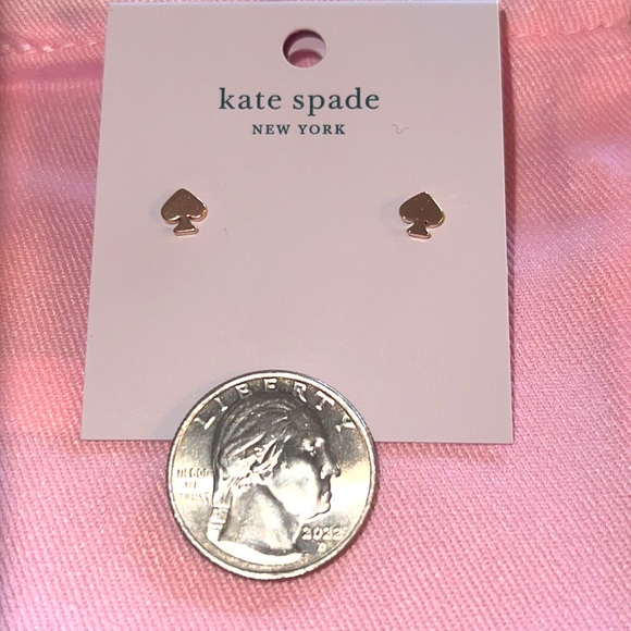 New Kate Spade Signature Spade Mini Rose gold Studs - Picture 7 of 8